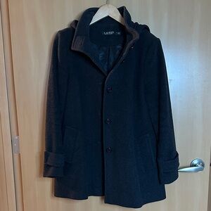 Women’s Ralph Lauren Dark Gray Wool Peacoat Coat with removable hood size M